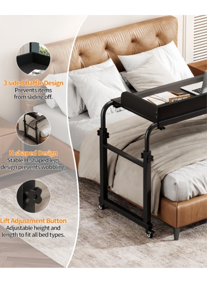 Overbed Table with Wheels, Adjustable Height & Length Laptop Desk for Bed, King & Queen Size Beds Bed Table, Rolling Standing Desk, Over Bed Table for Working Reading Eating (YN119) - Image 4
